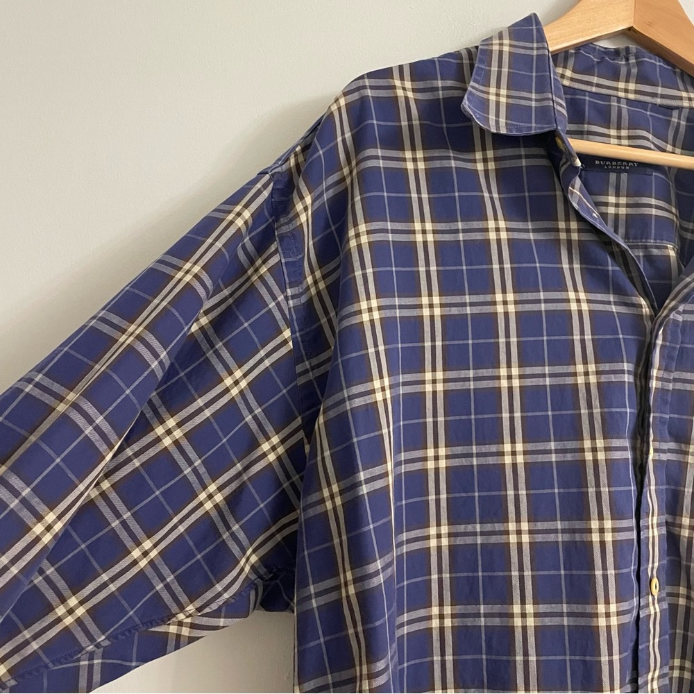 Burberry Blue and Yellow Plaid Dress Shirt - Picture 8 of 8
